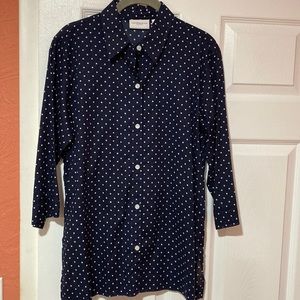 Liz Claiborne sport size small navy/white polka dot blouse.
